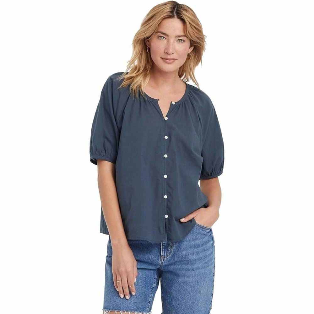 Universal Thread 100% Cotton Gray Shirt Women Size L Oversized Boxy Flowy
